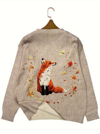 Damen Strickpullover mit Fuchs Stickerei - Herbstmode 2023-Luzern Mode