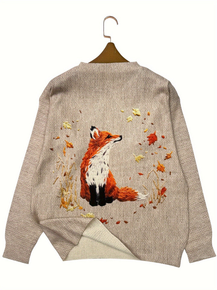 Damen Strickpullover mit Fuchs Stickerei - Herbstmode 2023-Luzern Mode