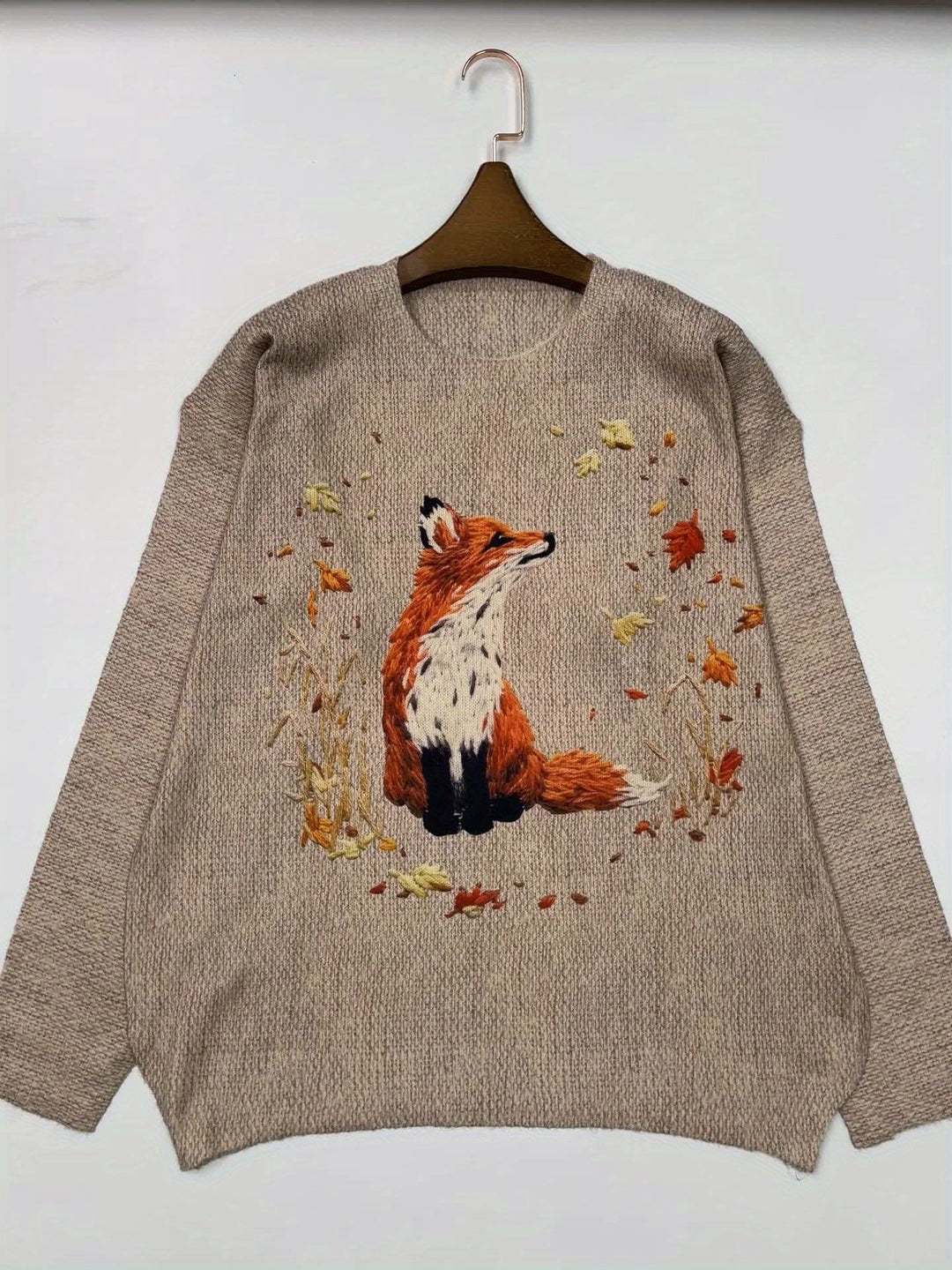 Damen Strickpullover mit Fuchs Stickerei - Herbstmode 2023-Luzern Mode