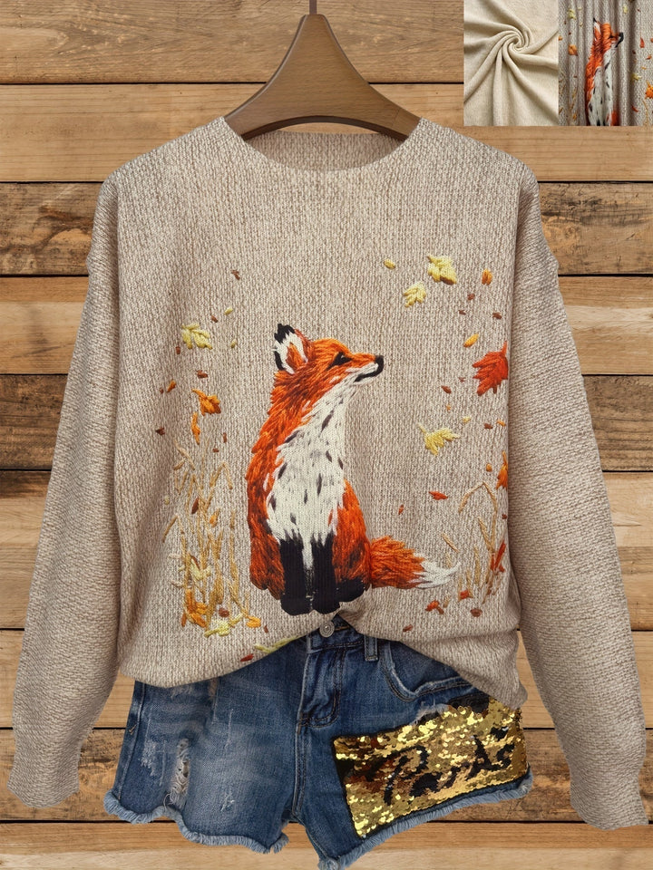 Damen Strickpullover mit Fuchs Stickerei - Herbstmode 2023-Luzern Mode