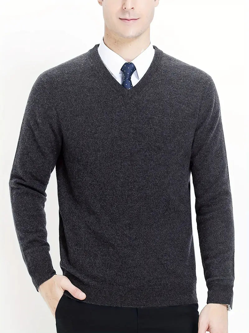 Herren Pullover aus Merinowolle - Eleganter Strickpullover-Dunkelgrau-S-Luzern Mode