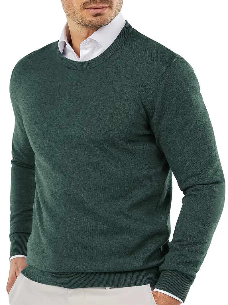 Herren Pullover aus Merinowolle - Eleganter Strickpullover-Dunkelgrün-S-Luzern Mode