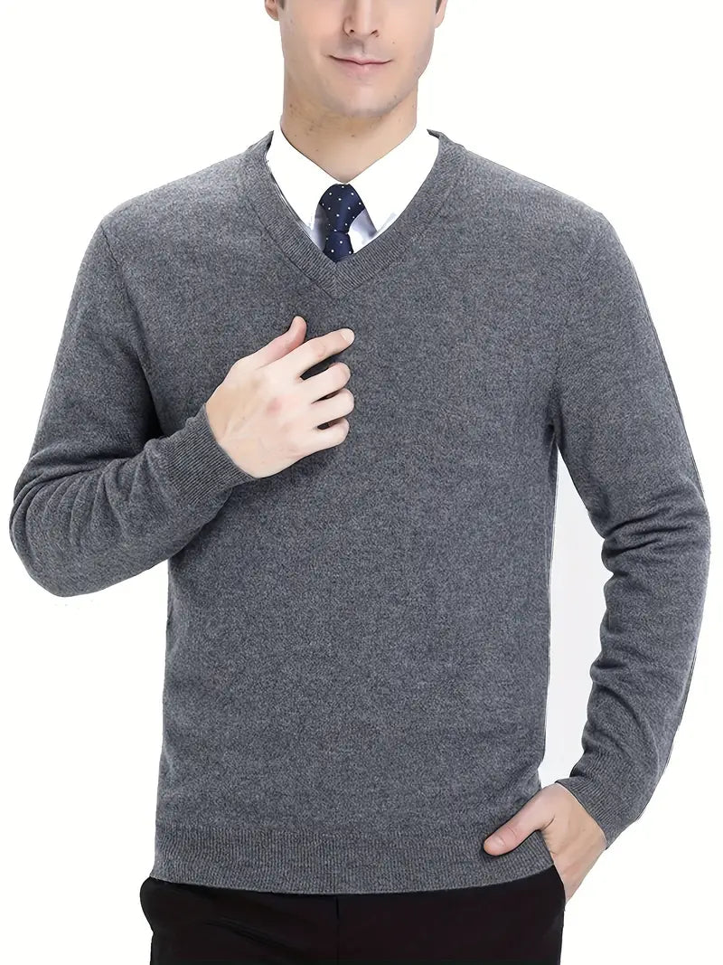 Herren Pullover aus Merinowolle - Eleganter Strickpullover-Grau-S-Luzern Mode