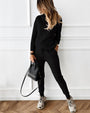 Damen Strickpullover und Jogginghose Set für Freizeit-Schwarz-S-Luzern Mode