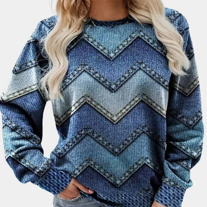 Damen Pullover mit Jeansmuster - Modischer Freizeitlook-Luzern Mode