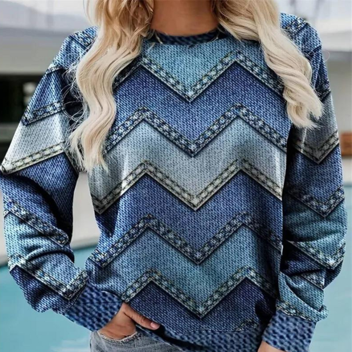 Damen Pullover mit Jeansmuster - Modischer Freizeitlook-Blau-XS-Luzern Mode