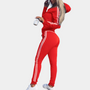 Damen Sportanzug mit Kapuze und Streifen-Design-Rot-XS-Luzern Mode
