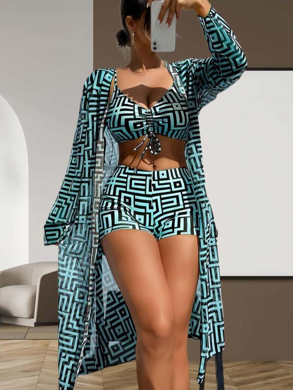 Damen Badeanzug-Set | 3-Teilig | Bikini | Überwurf | Leicht | Weich-Türkis-S-Luzern Mode