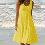 Sommerkleid Damen Mini | Ärmelloses Kleid | Trendiges Casual-Outfit mit Rundhalsausschnitt-Gelb-S-Luzern Mode