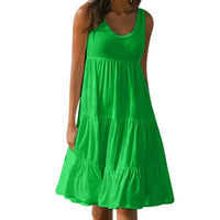 Sommerkleid Damen Mini | Ärmelloses Kleid | Trendiges Casual-Outfit mit Rundhalsausschnitt-Grün-S-Luzern Mode