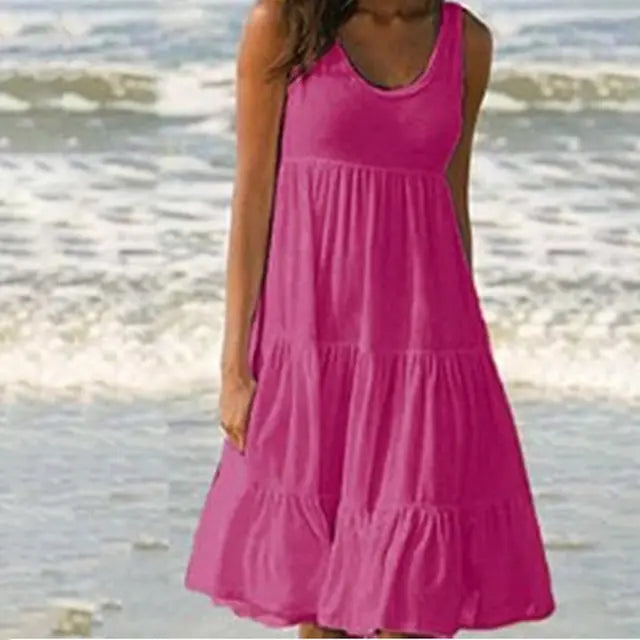 Sommerkleid Damen Mini | Ärmelloses Kleid | Trendiges Casual-Outfit mit Rundhalsausschnitt-Hellrosa-S-Luzern Mode
