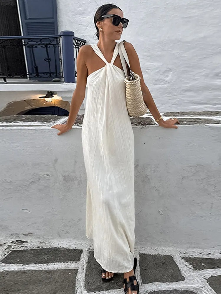 Trendiges Sommerkleid Damen | Ärmellos & Bequem | Luftiges Sommer-Outfit-Beige-S-Luzern Mode