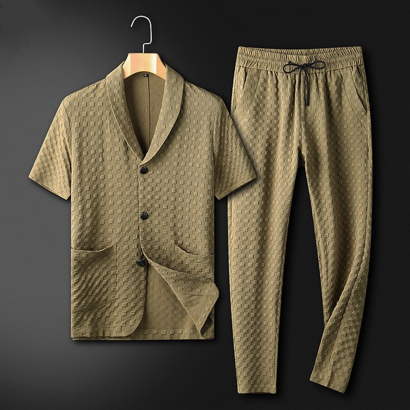Sommer Set Herren | Business Look | Atmungsaktiv & bequem | Büro & Alltag-Legergrün-S-Luzern Mode
