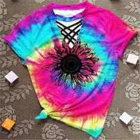 Damen T-Shirt Sommer | Tie-Dye | Cut-Out Design | V-Ausschnitt | Freizeitmode-A-S-Luzern Mode
