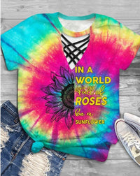 Damen T-Shirt Sommer | Tie-Dye | Cut-Out Design | V-Ausschnitt | Freizeitmode-B-S-Luzern Mode