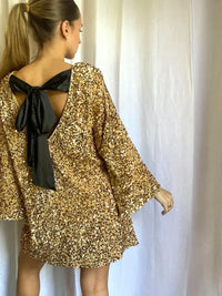 Pailletten-Kleid Damen mit Schleife und Rückenausschnitt-Gold-XS-Luzern Mode