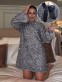 Pailletten-Kleid Damen mit Schleife und Rückenausschnitt-Grau-XS-Luzern Mode