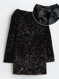 Pailletten-Kleid Damen mit Schleife und Rückenausschnitt-Schwarz-XS-Luzern Mode