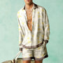 Hawaii Set Herren zweiteilig | Kurzarmhemd | Shorts | tropischer Print | luftig-Beige/Gelb-S-Luzern Mode