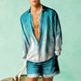 Hawaii Set Herren zweiteilig | Kurzarmhemd | Shorts | tropischer Print | luftig-Dunkelblau/Weiß-S-Luzern Mode