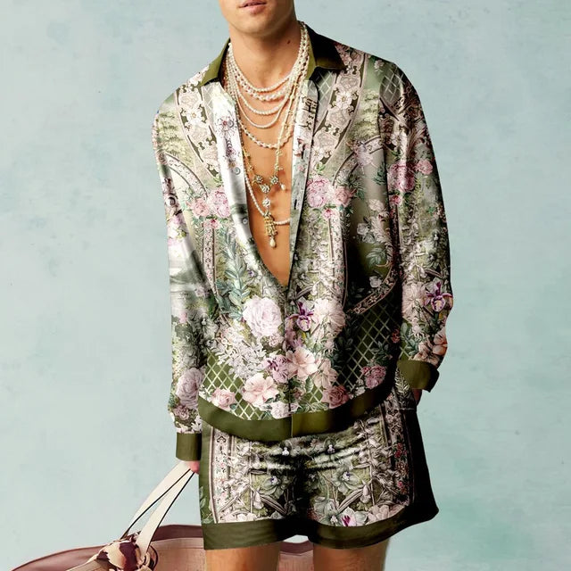 Hawaii Set Herren zweiteilig | Kurzarmhemd | Shorts | tropischer Print | luftig-Luzern Mode