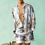 Hawaii Set Herren zweiteilig | Kurzarmhemd | Shorts | tropischer Print | luftig-Schwarz/Weiß/Gelb-S-Luzern Mode