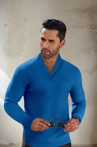 Herren Langarmshirt mit V-Ausschnitt für Freizeitmode-Blau-S-Luzern Mode