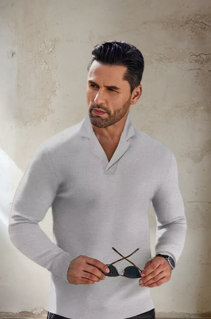 Herren Langarmshirt mit V-Ausschnitt für Freizeitmode-Grau-S-Luzern Mode