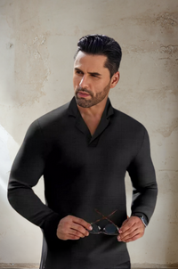 Herren Langarmshirt mit V-Ausschnitt für Freizeitmode-Schwarz-S-Luzern Mode