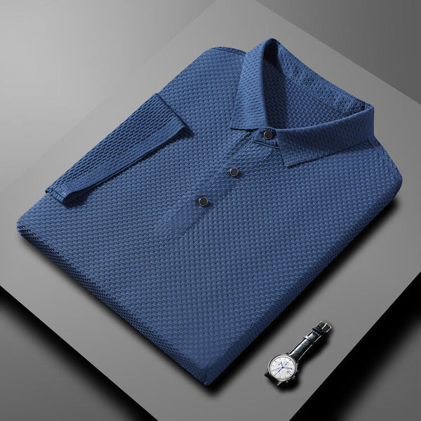 Herren Polo | Kurze Ärmel | Knöpfe | Kragen | Einfarbig | Lockere Passform-Blau-M-Luzern Mode