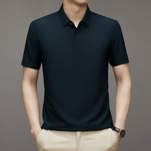 Herren Polo | Kurze Ärmel | Knöpfe | Kragen | Einfarbig | Lockere Passform-Dunkelblau-M-Luzern Mode