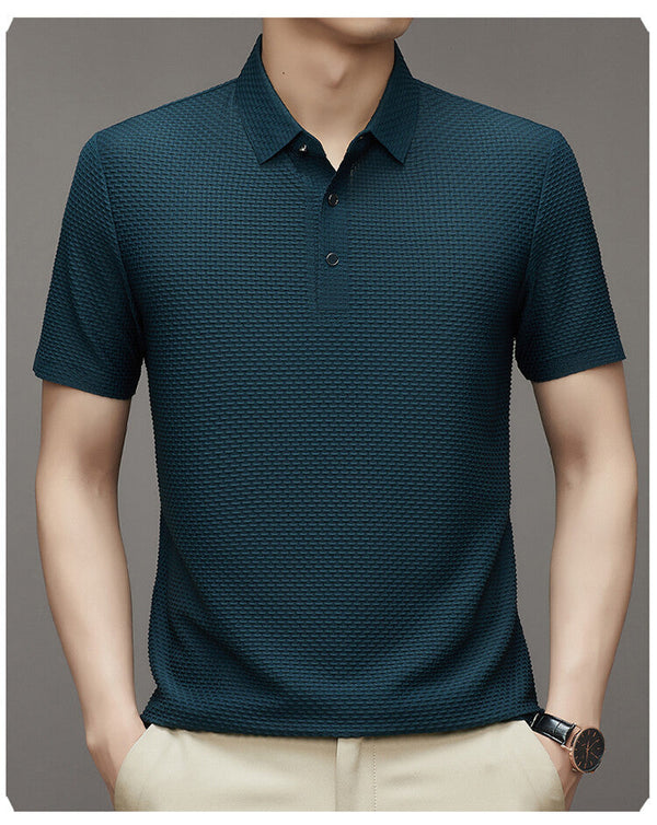 Herren Polo | Kurze Ärmel | Knöpfe | Kragen | Einfarbig | Lockere Passform-Dunkelgrün-M-Luzern Mode