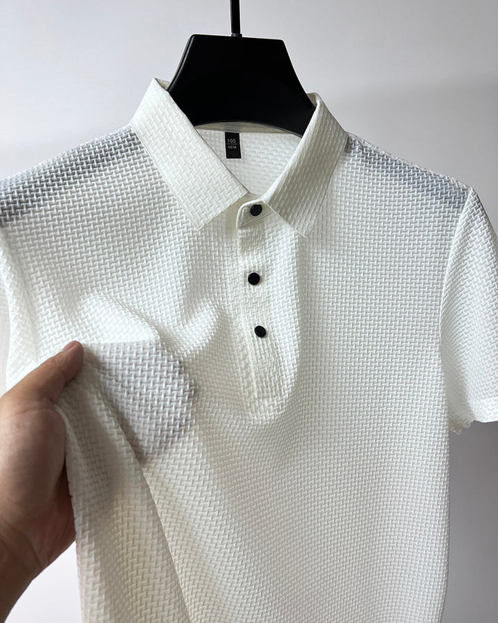 Herren Polo | Kurze Ärmel | Knöpfe | Kragen | Einfarbig | Lockere Passform-Weiß-M-Luzern Mode