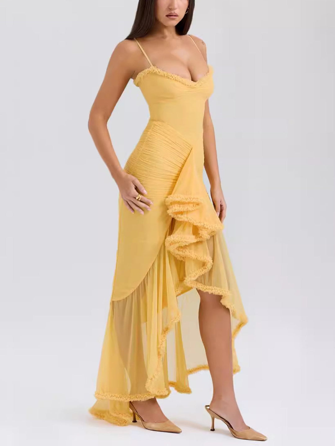 Maxi Sommerkleid Damen | Rüschen | Bequem | Figurfreundlich | Sommerfarben-Luzern Mode