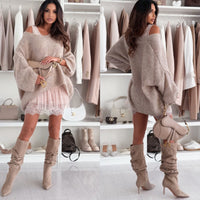Trendiges Off-Shoulder-Oberteil | Puffärmel | Oversized | Stretchstoff-S (40/42)-Beige-Luzern Mode