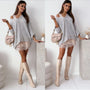 Trendiges Off-Shoulder-Oberteil | Puffärmel | Oversized | Stretchstoff-S (40/42)-Grau-Luzern Mode