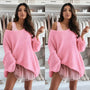 Trendiges Off-Shoulder-Oberteil | Puffärmel | Oversized | Stretchstoff-S (40/42)-Rosa-Luzern Mode