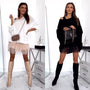 Trendiges Off-Shoulder-Oberteil | Puffärmel | Oversized | Stretchstoff-S (40/42)-Schwarz-Luzern Mode