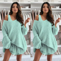 Trendiges Off-Shoulder-Oberteil | Puffärmel | Oversized | Stretchstoff-S (40/42)-Tiffany-Luzern Mode