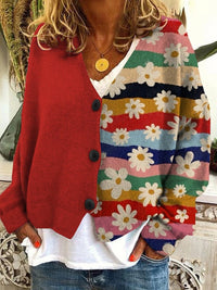 Damen Strickjacke mit Blumenmuster - Modische Freizeitmode-Stil 1-S-Luzern Mode