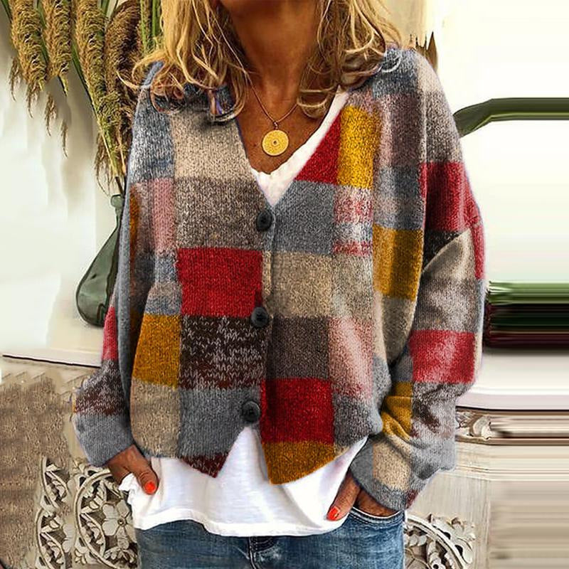 Damen Strickjacke mit Blumenmuster - Modische Freizeitmode-Stil 2-S-Luzern Mode