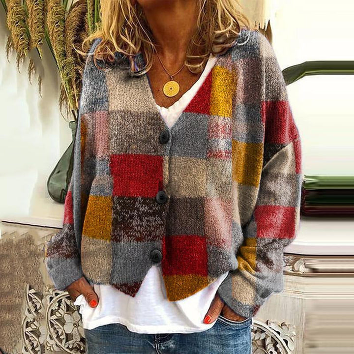 Damen Strickjacke mit Blumenmuster - Modische Freizeitmode-Stil 2-S-Luzern Mode