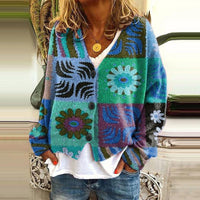 Damen Strickjacke mit Blumenmuster - Modische Freizeitmode-Stil 3-S-Luzern Mode