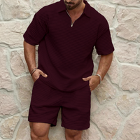Sommer Set Herren | Waffelstruktur | Atmungsaktiv & weich | Reißverschluss | Trend-Bordeauxrot-S-Luzern Mode