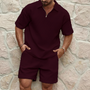 Sommer Set Herren | Waffelstruktur | Atmungsaktiv & weich | Reißverschluss | Trend-Bordeauxrot-S-Luzern Mode