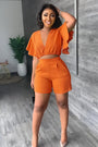 Gefaltetes Crop-Top | tiefer V-Ausschnitt | High-Waist Shorts | luftiger Stoff | Taschen-Orange-S-Luzern Mode