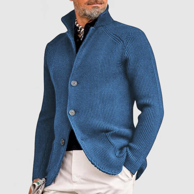Herren Strickjacke mit Knöpfen - Eleganter Freizeitlook-Blau-S-Luzern Mode