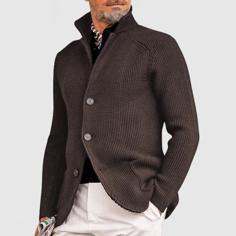 Herren Strickjacke mit Knöpfen - Eleganter Freizeitlook-Braun-S-Luzern Mode