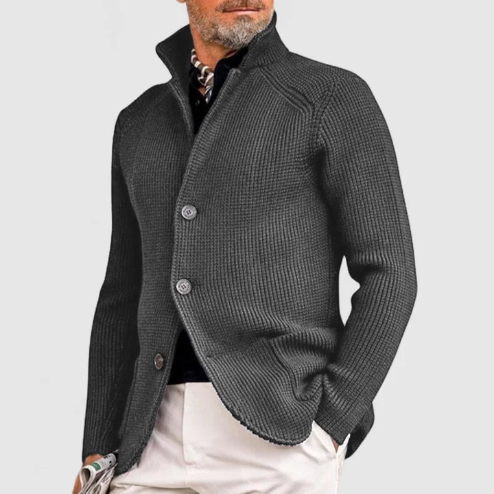 Herren Strickjacke mit Knöpfen - Eleganter Freizeitlook-Grau-S-Luzern Mode