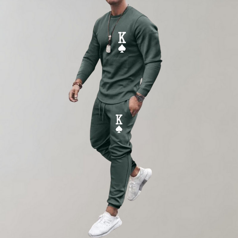 Herren Jogginganzug mit King-Print für Sport & Freizeit-Grün-S-Luzern Mode